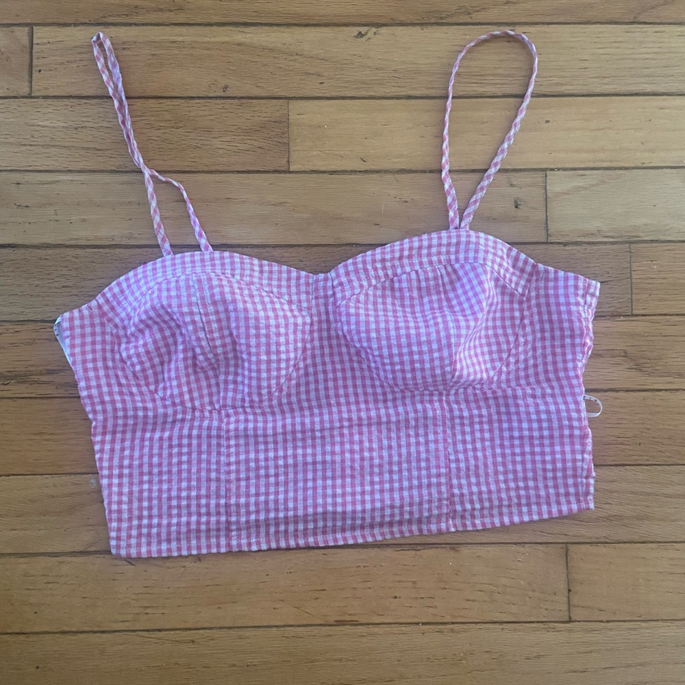 Simons Pink Checkered Crop Top